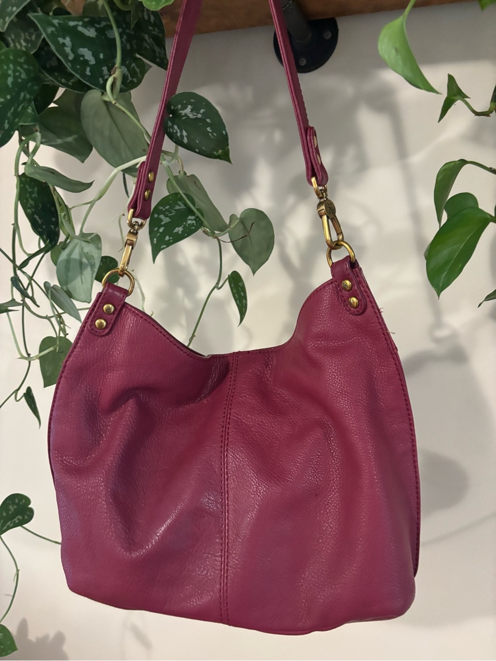 HOBO Pebbled Leather Shoulder Bag in Raspberry
